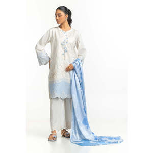 Dupatta en satin bleu froissé imprimé pour femme, 100 % polyester, coupe ample estivale, élément froissé tendance - Product Image 2