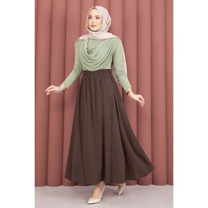 For Tencel <b>Skirt</b> <b>Elastic</b> Waist Pockets Comfortable Breathable Brown Chiffon Straight Style XS Size Digital Printed Spandex - Product Image 3