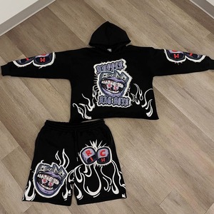 Personalizado de dos piezas Sweatsuit Track Short Set Verano desgastante bordado Chándal Sudadera con capucha y pantalones cortos conjuntos para los hombres - Product Image 1