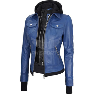 Premium Women's Hooded <b>Leather</b> <b>Jacket</b> Genuine Lambskin Custom Outerwear by Exporters and Suppliers Stylish and Comfortable - Product Image 2