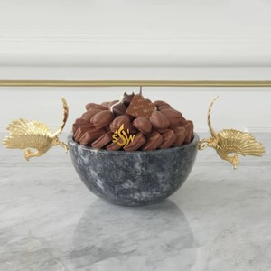 Bol de service à chocolat en marbre fait à la main avec poignées de couleur or de créateur d'aigle Trendy Nouvelle arrivée Fourniture de bol de nourriture de style japonais - Product Image 1