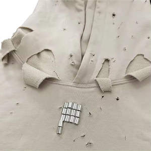 เสื้อฮู้ดดี้โอเวอร์ไซส์แบบดิสเทรส ผ้าคอตตอนผสม ระบายอากาศได้ดี สำหรับผู้ชาย ขายส่ง - Product Image 5