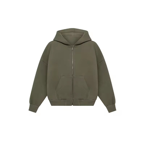 Sweat-shirt à capuche zippé de haute qualité, uni, lourd, taille plus, court, de luxe, pour hommes, 500 g/m², en molleton français vintage - Product Image 1