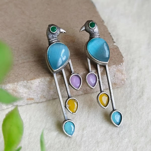 New Trending Monalisa Stone Drop <b>Stud</b> Earring Silver Parrot Dangle Earrings Lightweight Indian Fashion Wholesale Accessory - Product Image 1