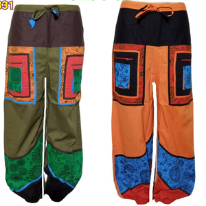 Pantalon sarouel unisexe indien Pop Line Festival Beach Wear hippie Boho coton fermeture taille élastique Baggy design ethnique - Product Image 1