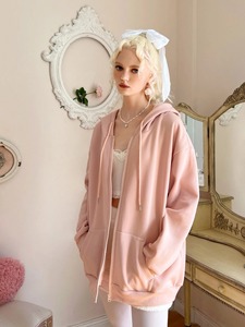 ผ้าคอตตอนสีพื้นนุ่มใส่สบายมีฮู้ดสำหรับผู้หญิงผ้า100% แบบมีซิป - Product Image 6