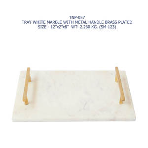 Plateau de service en marbre blanc de qualité supérieure avec poignée en laiton pour table à manger de cuisine et décoration de la maison du fournisseur indien - Product Image 5