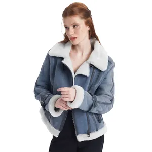 Affordable Price Jacket Azure Sky Shearling Sheepskin Bomber Jacket From Wholesale Supplier