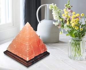 Stylish Himalayan Pink Salt <b>Lamp</b> <b>Love</b> Style Animal Carved Pyramid on Natural Wooden Base for Home Decoration - Product Image 4