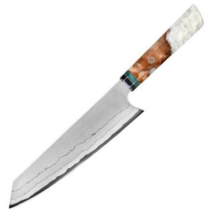 Venta al por mayor personalizado de alta calidad OEM ODM servicio japonés de acero de alto carbono Damasco cuchillo de cocina con mango de madera de resina - Product Image 4