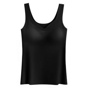 เสื้อครอปเซ็กซี่เสื้อแขนกุดผ้าไหมน้ำแข็งสำหรับผู้หญิงเสื้อกล้ามเว้าหลังไร้ตะเข็บเสื้อเกาะอกชุดชั้นในเสริมบรา - Product Image 4