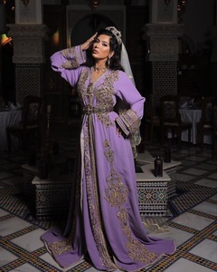 ELEGANT ZARI EMBROIDERY on PURPLE CAFTAN DRESS WITH EMBELLISHED CRYSTAL GLASS <b>BEADS</b>,<b>THREADS</b>,PEARLS,DABKA WORK for WEDDING@ 2024 - Product Image 1