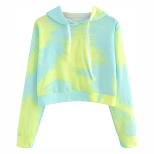 Venta al por mayor de las mujeres Tie Dye Crop Top Sudadera con capucha Nueva llegada Tie Dye Algodón Sudadera con capucha Crop Top Mujeres Sudadera con capucha de manga larga con logotipo personalizado - Product Image 4