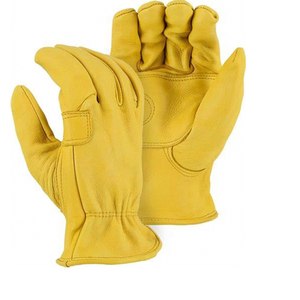 ถุงมือทำงานหนังสำหรับผู้ชายถุงมือหนังวัวสีเหลืองถุงมือเชื่อมแบบยืดได้สำหรับคนขับเพื่อความปลอดภัยในการทำงาน - Product Image 2