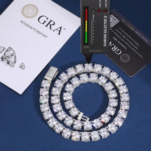 สร้อยคอเทนนิสเพชรโมอิส10มม. สีเงิน925สำหรับผู้ชายสร้อยคอเพชรฮิปฮอป - Product Image 3