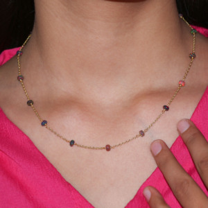 Collar de Plata de Ley 925 de 14 pulgadas con piedra natal para mujer, cuentas de ópalo negro Natural para boda o regalo - Product Image 2