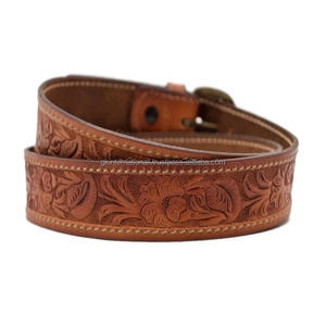 Full Grain Top Quality <b>Leather</b> Western <b>Belt</b> Hand Carved Floral Design with Durable and Strong Brass Buckle - Product Image 3
