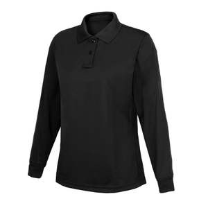 Polo de manga larga para mujer, camisa de alta calidad con diseño de logotipo personalizado, de Color negro, con cuello de Polo, 100% - Product Image 6