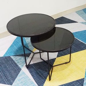 Nesting <b>Sofa</b> <b>Table</b> Set with Minimalist Design and Tempered Glass Top - Product Image 1