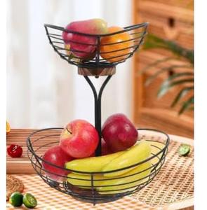 Nuevo Frutero de Metal de 2 Niveles con Acabado Negro para Almacenamiento de Alimentos en Mesa de Restaurante, Hotel o Boda - Product Image 1