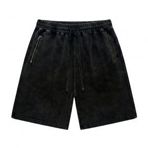 Pantalones Cortos Bermuda de Algodón Negro Sólido para Hombre, Estilo Casual con Cintura Elástica, Bolsillos y Tejido Transpirable de Tiro Medio - Product Image 1