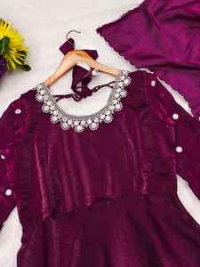 Designer Lourd Georgette Broderie Zari Paillettes-Travail Longue Robe Dupatta Belle Soie Indienne & Pakistanaise Fonction De Mariage Porter - Product Image 2