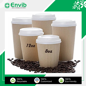 Gama Exclusiva ENVIB, Vasos de Papel Ondulado de Triple Pared Resistentes al Calor de Alta Calidad, 5oz, Diseño de Logotipo Personalizable, Café, Varios Tamaños - Product Image 3