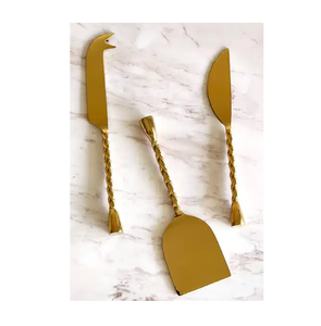 Juego de cubiertos de diseño elegante, juego de queso blanco y dorado recién llegado con mango de mármol, cocina decorativa hecha a mano - Product Image 5