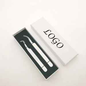 แหนบแยกขนตาต่อขนตาสแตนเลสสีขาว90องศาแบบมืออาชีพแหนบปลายไฟเบอร์พร้อมเครื่องราง - Product Image 5