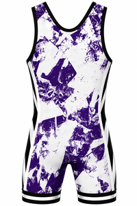 SINGLET DE LUCHA SINEWY para Hombre, Sublimado Personalizado, Estampado Morado y Blanco, Ajustado, Transpirable y Elástico - Product Image 4