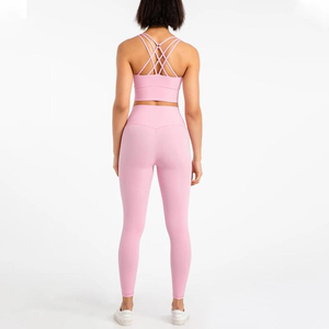 กางเกงเลกกิ้งเอวสูงสำหรับผู้หญิงผ้าสแปนเด็กซ์ผ้าโพลีเอสเตอร์เปิดหลังคอวีเซ็กซี่โลโก้กำหนดเองได้2024 - Product Image 4