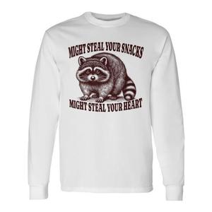 T-shirt a maniche lunghe con design procione 'Potrebbe rubare le tue snack, potrebbe rubare il tuo cuore' - T-shirt promozionali - Product Image 1