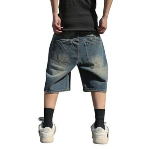 Short d'été en denim de coton pour hommes, coupe ample, taille élastique extensible, cordon de serrage, tissage tricoté et respirant, Streetwear bleu uni - Product Image 6