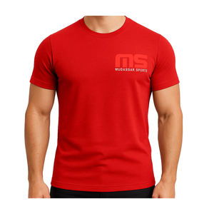 Logotipo personalizado y OEM ODM compatible liso rojo 100% algodón camiseta cuello redondo manga corta para hombres tela de punto - Product Image 1