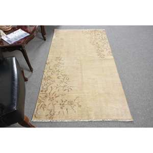 พรมตุรกีสีเบจสีน้ำตาล3.4 x 6.3ft แบบดั้งเดิมการเย็บปะติดปะต่อกันด้วยผ้าขนสัตว์ยางเหนียวรูปทรงสี่เหลี่ยมสำหรับห้องนอนอยู่ - Product Image 1