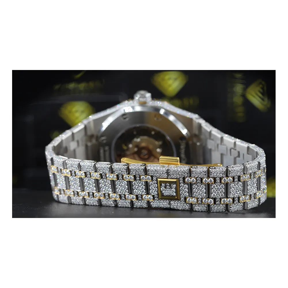 Mode Mewah Sesuai permintaan VVS Moissanite berlian bertatahkan jam tangan dari produsen India