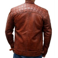 Veste en cuir véritable décontractée pour homme, style mode, avec col montant zippé, respirante et lavée, grandes tailles, pour l'hiver - Vente en gros