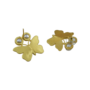 Nouveauté laiton plaqué or vadrouille pierre boucle d'oreille papillon pierre mat plaqué or boucles d'oreilles bijoux de mode boucles d'oreilles femmes - Product Image 5