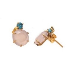 Nouvel arrivage de boucles d'oreilles de forme ronde en argent Sterling 925 avec calcédoine rose et pierre CZ bleue - Product Image 1