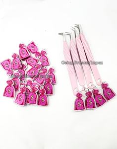 Nouvelle pince à épiler pour extensions de cils avec revêtement en poudre rose clair, différents styles, avec porte-clés en forme de dollar, logo personnalisé, instrument de beauté - Product Image 2