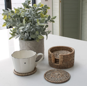 Lot de 6 sous-verres ronds en rotin tissés à la main avec support sous-verres en osier naturel pour cuisine à domicile ou table basse du Vietnam - Product Image 4