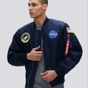 Veste polaire brodée de couleur unie à la mode américaine, poids lourd, pour automne et hiver, pour hommes, blouson d'aviateur - Product Image 5