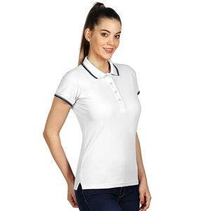 เสื้อยืดโปโลลายบล็อกสีสำหรับผู้หญิงเสื้อโปโลผ้าฝ้ายสีฟ้าเสื้อโปโลสำหรับผู้หญิง OEM - Product Image 4