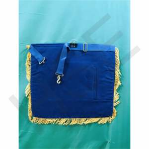 Delantal Masónico Bordado a Mano para Maestro Aprendiz, Logia Azul, Cuero Blanco con Flecos de Hilo Dorado - Product Image 5