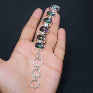 Bracelet à breloques Art Palace Mystic Rainbow Topaz en argent sterling 925, style vintage bohème hippie, unisexe, certifié par une tierce partie, cadeau - Product Image 1