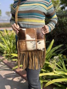 Sac à bandoulière en cuir à franges en fourrure de vache à motif occidental, sac à main en fourrure de vache, sac à bandoulière tendance, sacs bohèmes élégants - Product Image 3