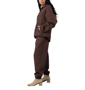 Sudadera con Capucha de Forro Polar Marrón Sólido para Mujer, para Correr y Trotar, Sudadera Informal Holgada Personalizada con Logotipo Frontal - Product Image 3