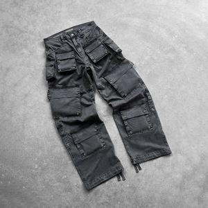 جينز رجالي أسود من DiZNEW لعام 2025 بتصميم مرقع فضفاض وواسع الساق مع جيوب متعددة وأزرار ومسامير - Product Image 3