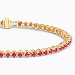 Pulsera de tenis de piedras preciosas de rubí cultivadas en laboratorio con corte de oro de 14 quilates, piedra natal de Diciembre de estilo moderno para regalo de aniversario o fiesta de boda - Product Image 3