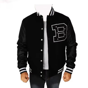 Veste universitaire personnalisée de haute qualité pour hommes vente d'hiver léger Baseball coupe-vent Bomber noir blanc couleur contrastée - Product Image 1